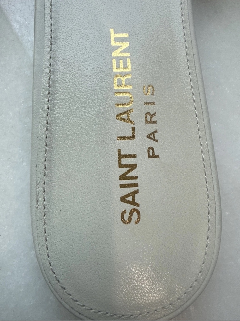 Saint Laurent YSL Tribute Sandal Flat Mules White Slides Smooth Leather 37.5 - Picture 7 of 11